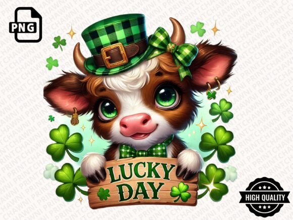 Download St Patrick Baby Highland Cow Clipart PNG - Premium Bundle