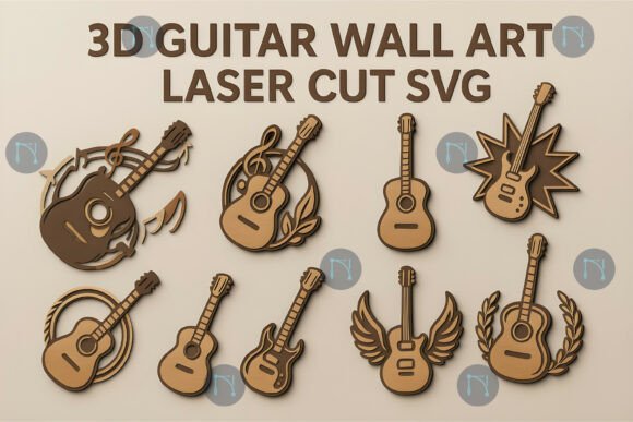 Download 3D Guitar Wall Art Laser Cut SVG Bundle - Guitar wall art Collection