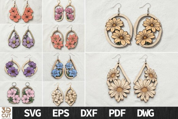 Download Floral Earrings Bundle SVG Laser Cut - Premium Resources
